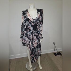Missguided chiffon floral dress With Ruffle Lace Sleeve US 4